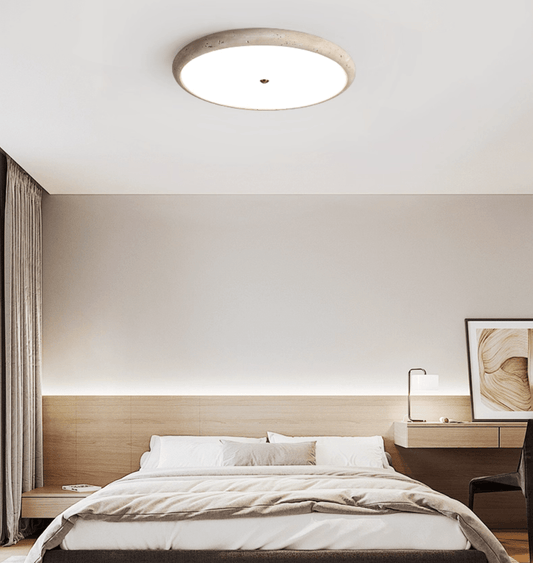 Textured Travertine Disk Ceiling Light