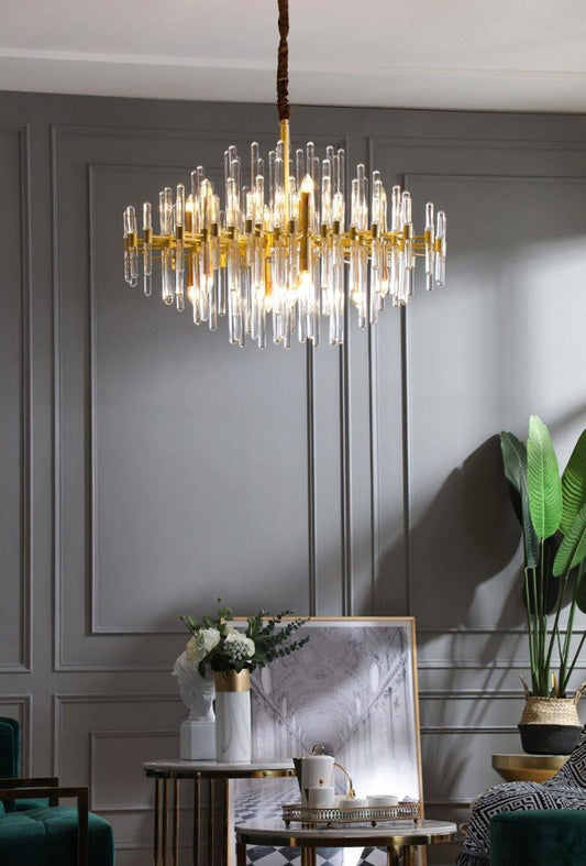 Clear Glass Rods Brass Chandelier