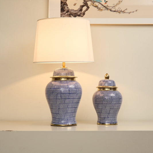 Indigo Dot Patterned Ceramic Table Lamp