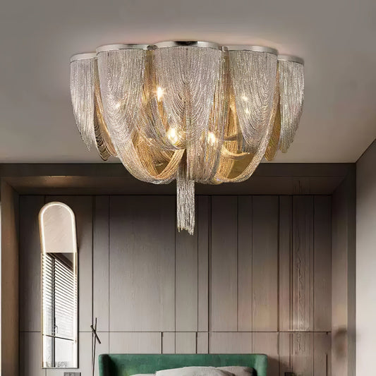 Silver Chain Tassel Ceiling Light