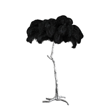 مصباح أرضي من ريش النعام مصنوع من النحاس 