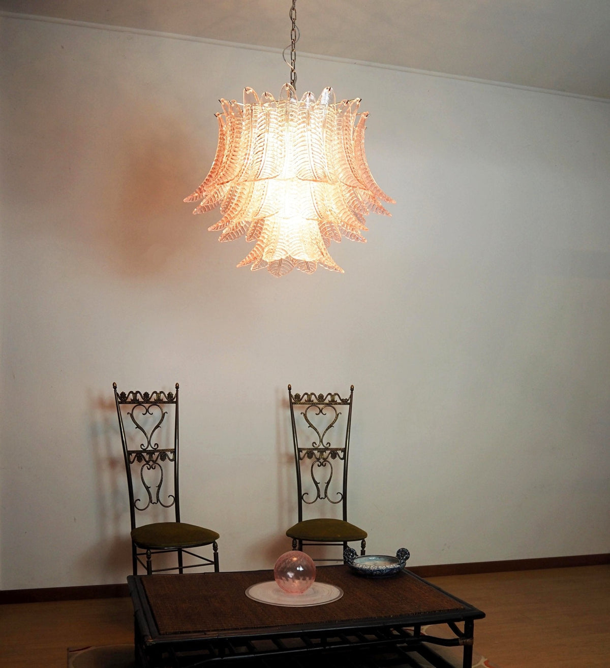 Murano Pink Glass Leaf Chandelier