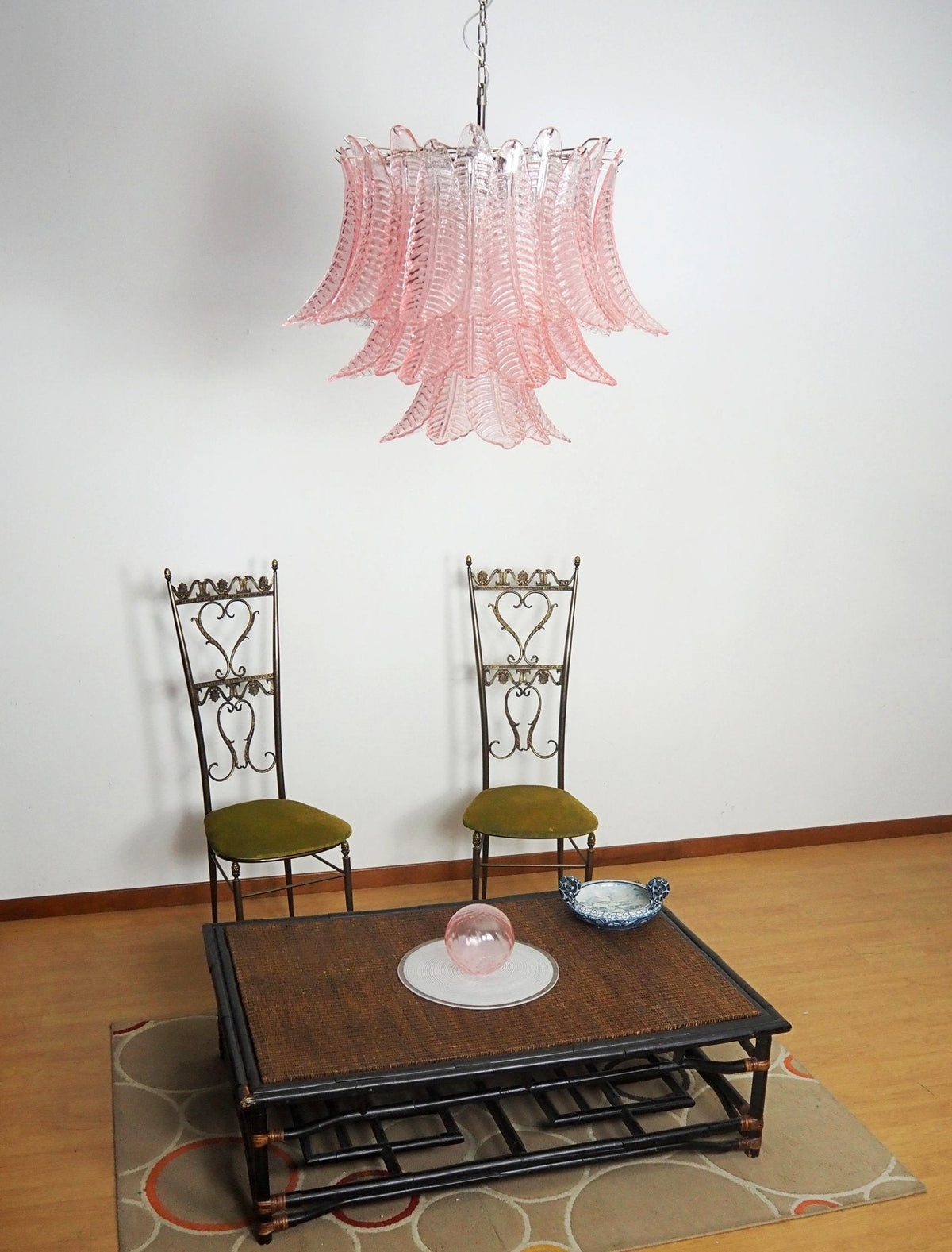 Murano Pink Glass Leaf Chandelier