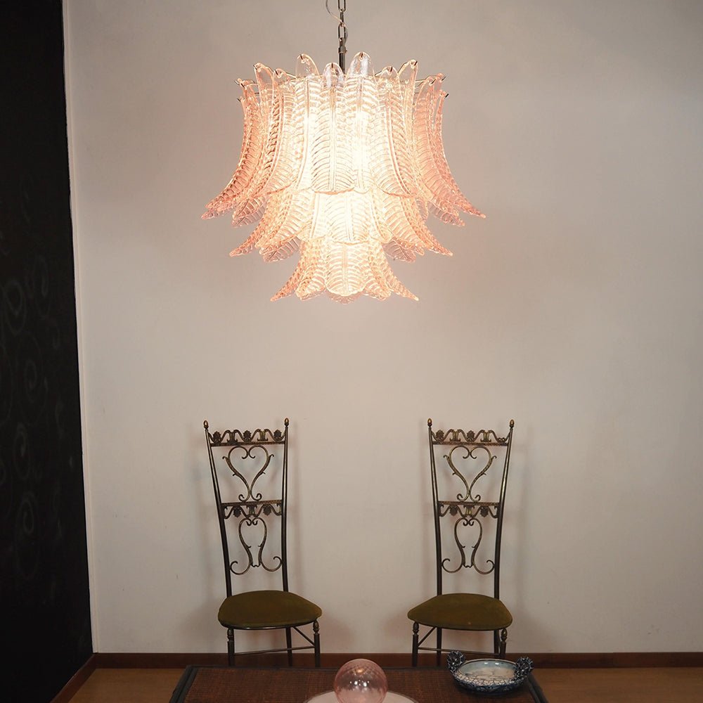 Murano Pink Glass Leaf Chandelier