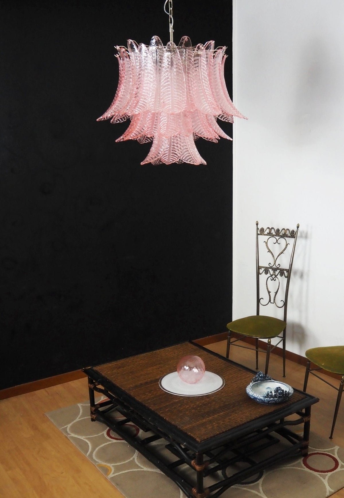 Murano Pink Glass Leaf Chandelier