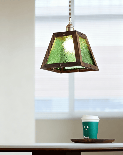 Green Patterned Glass Pendant Light