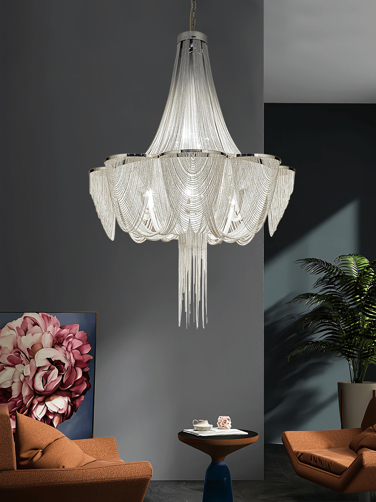 Silver Chain Tassel Chandelier