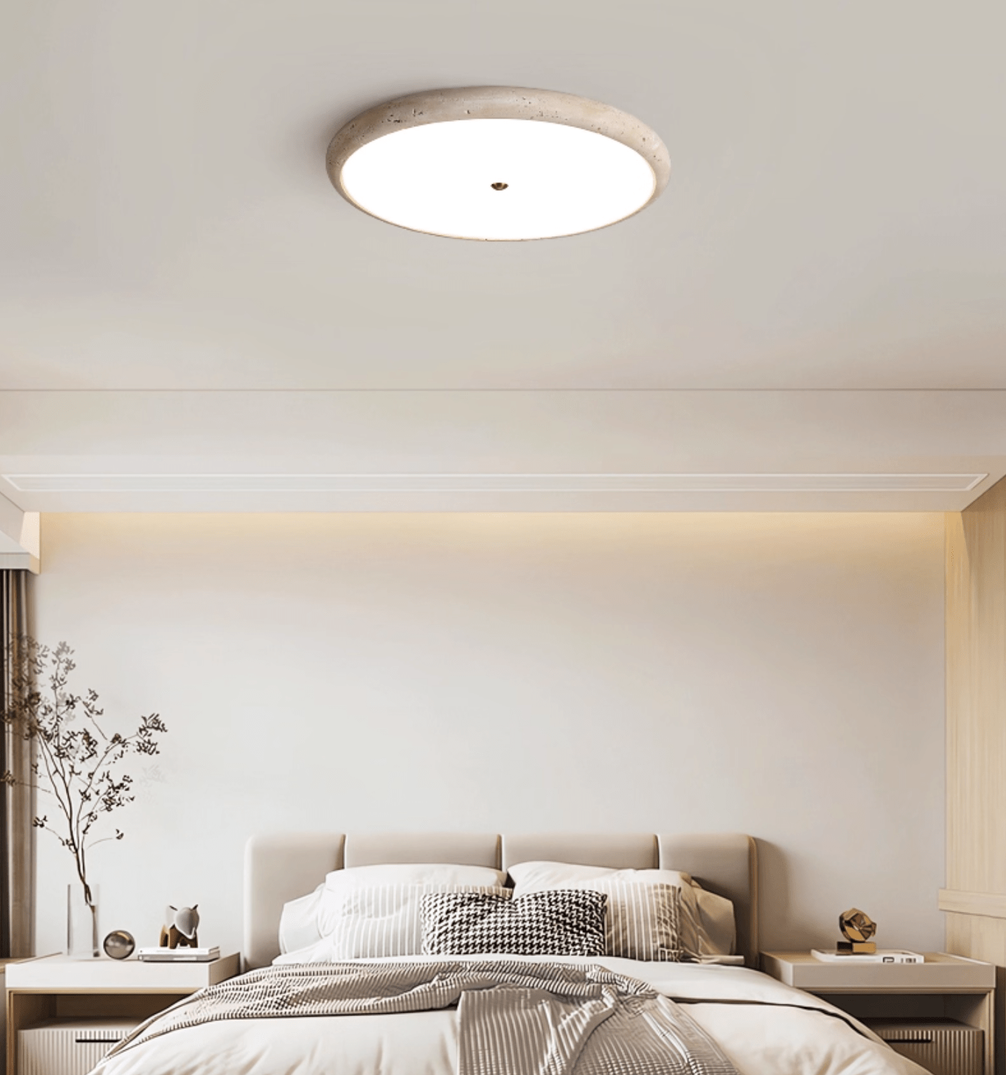 Textured Travertine Disk Ceiling Light