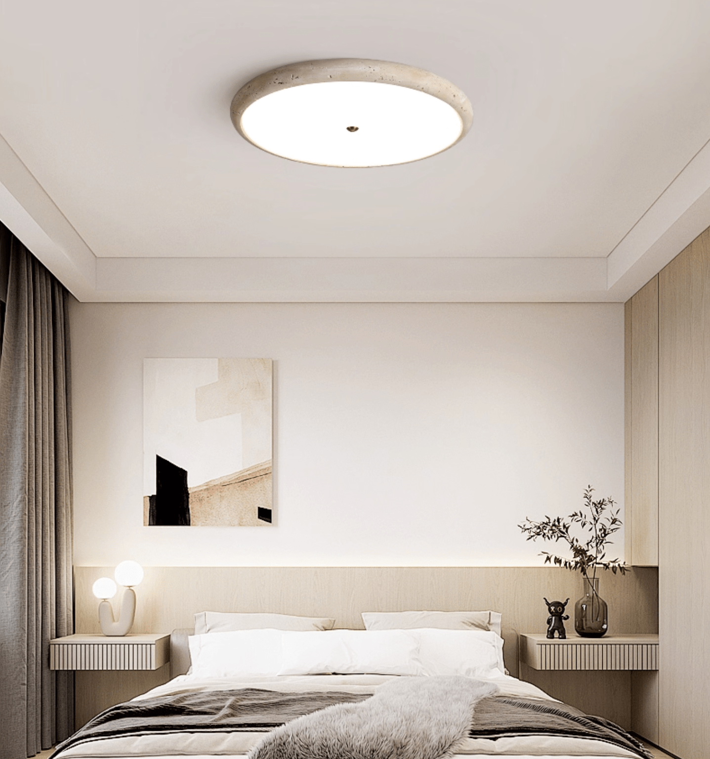 Textured Travertine Disk Ceiling Light