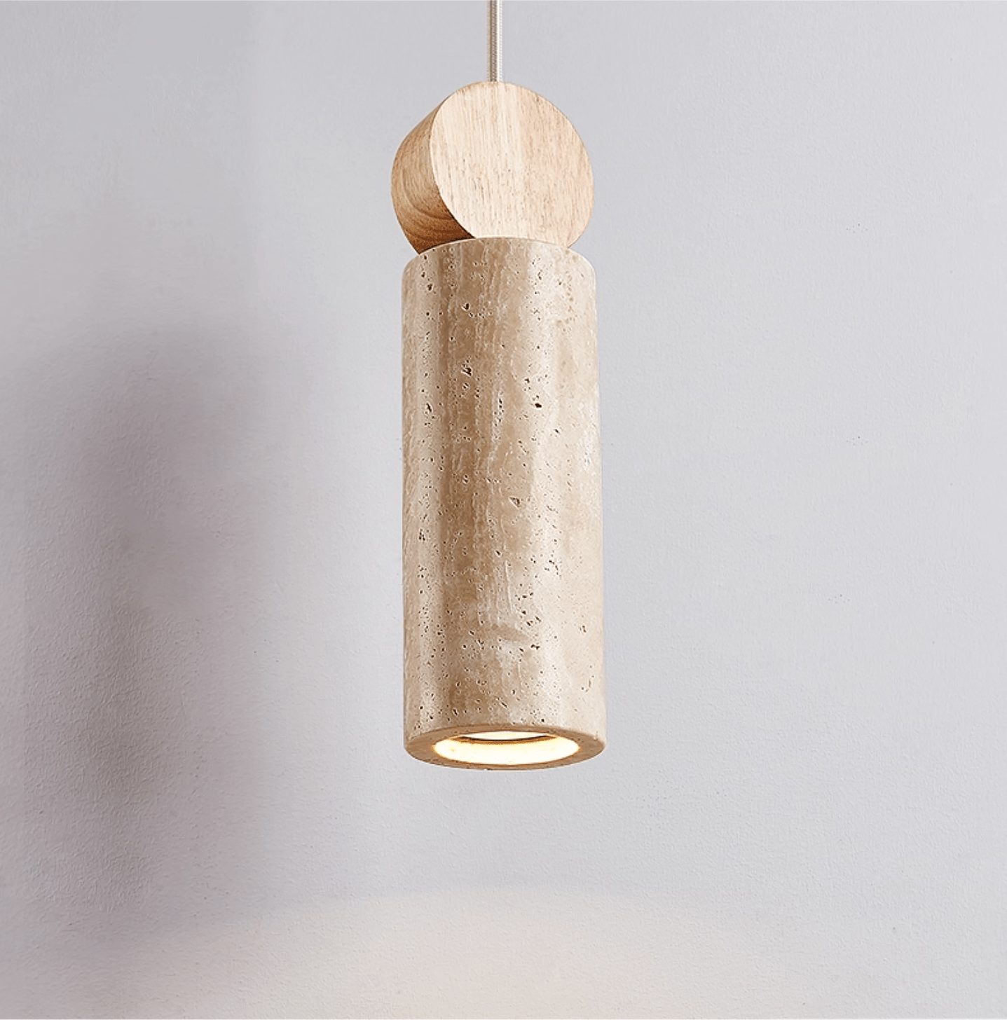 Travertine Cylinder Disc Pendant Light