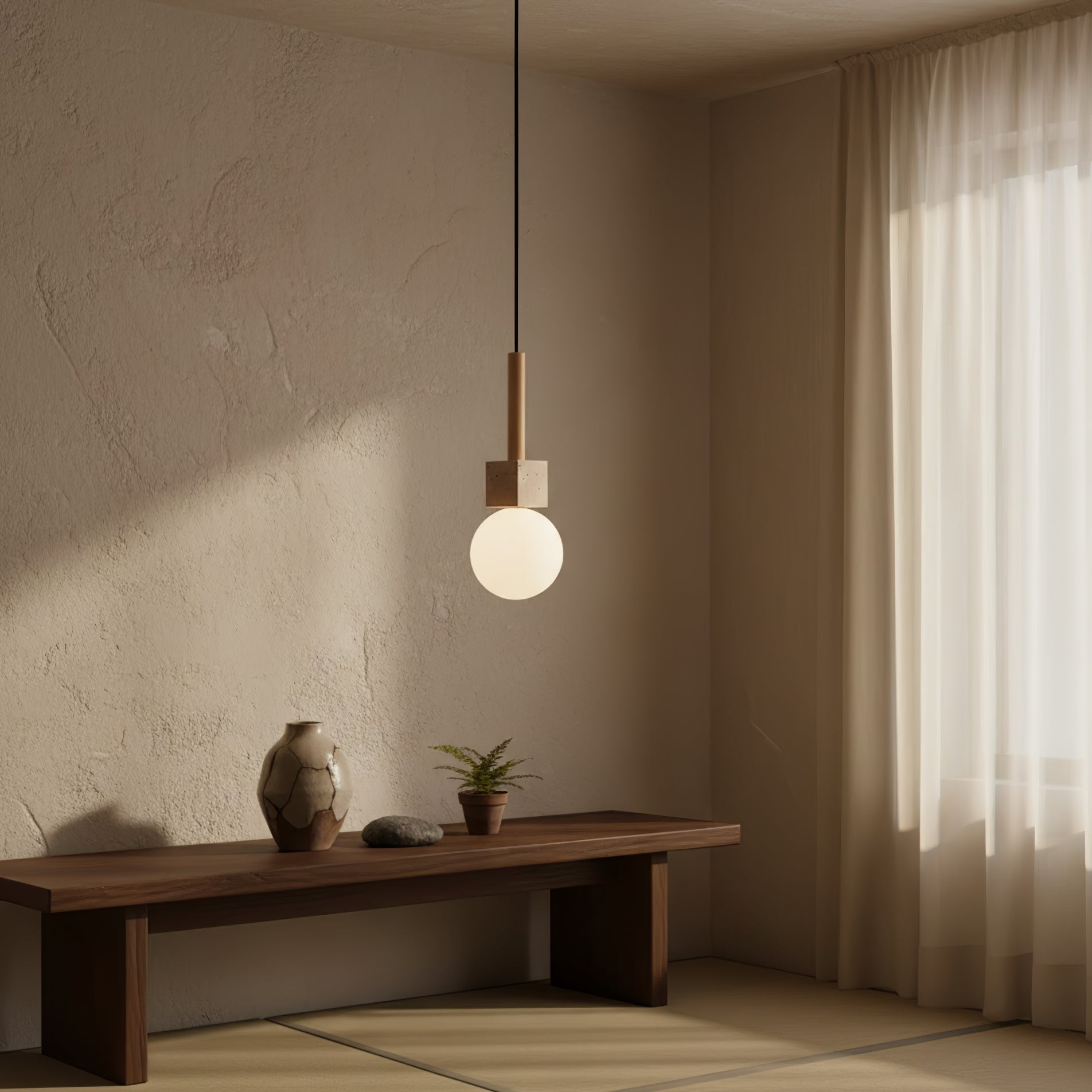 Travertine Cube Globe Pendant Light
