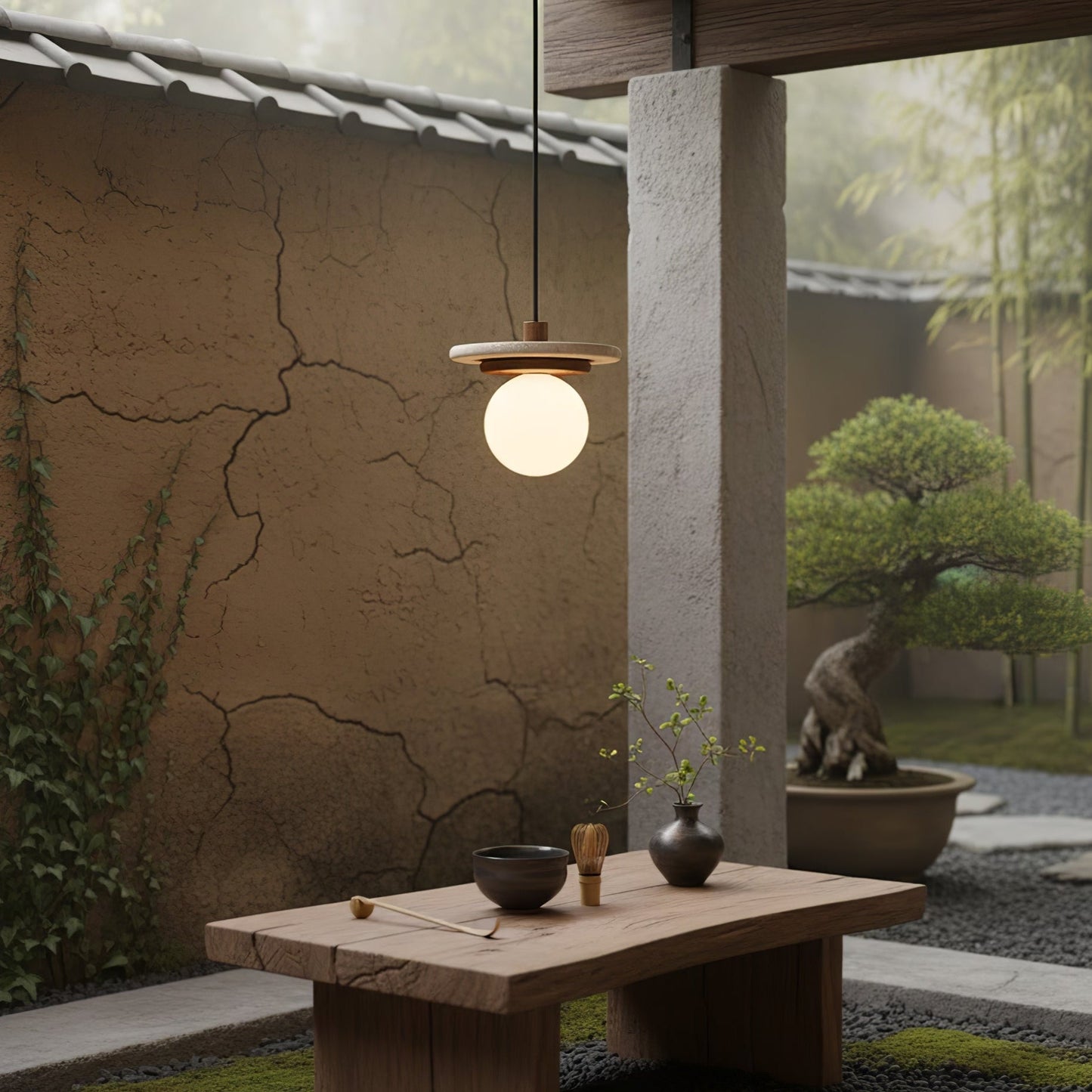Travertine Disk Pendant Light