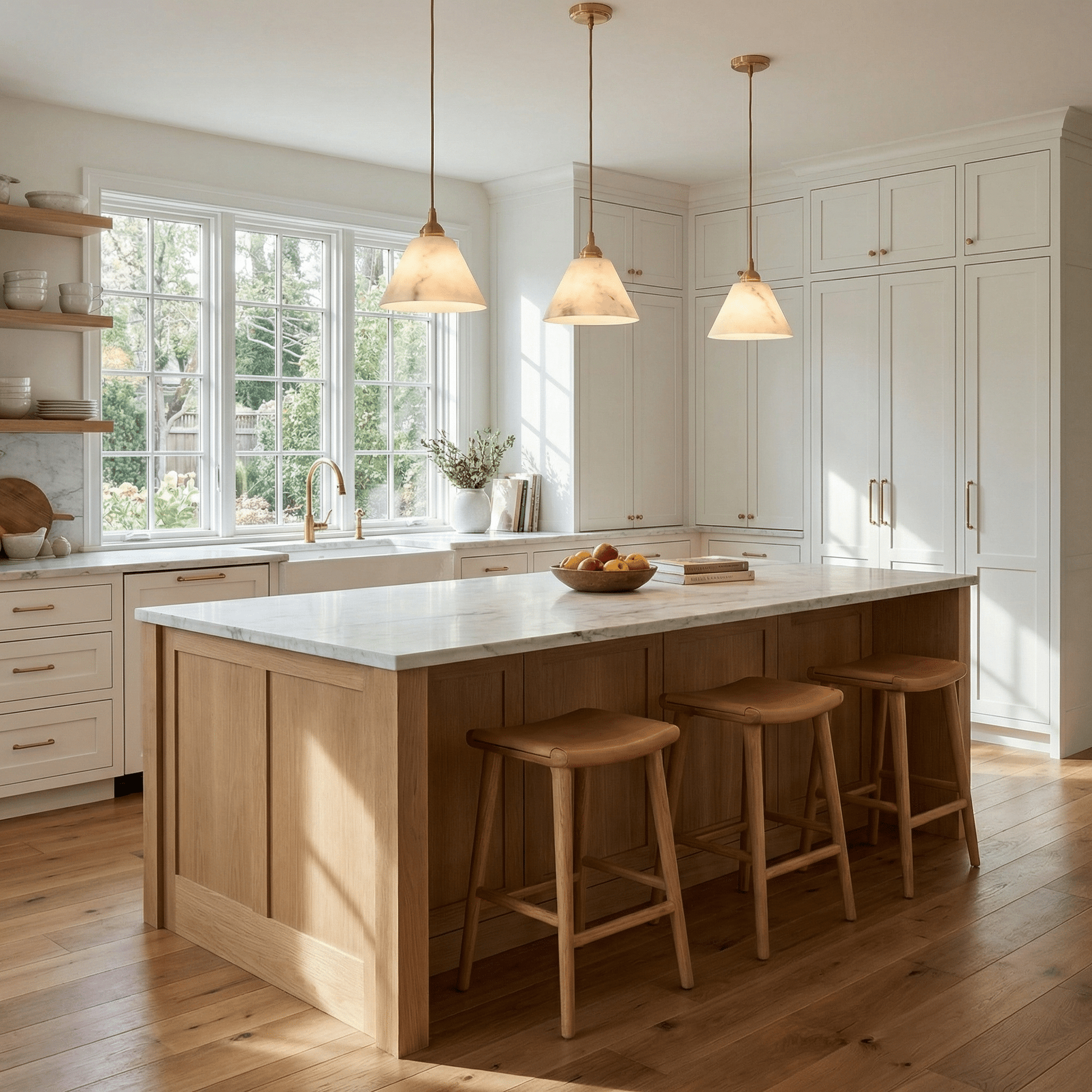 Conical Alabaster Brass Pendant Lamp