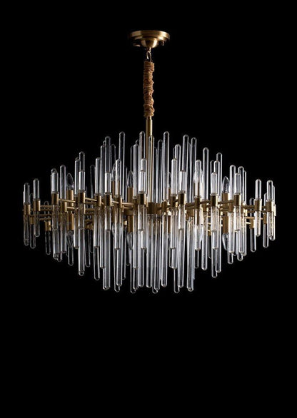 Clear Glass Rods Brass Chandelier