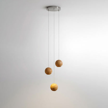 Wooden Orb Sphere Cluster Pendant Light