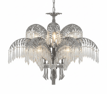 Brass Palm Leaf Crystal Chandelier