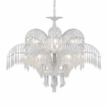 Brass Palm Leaf Crystal Chandelier