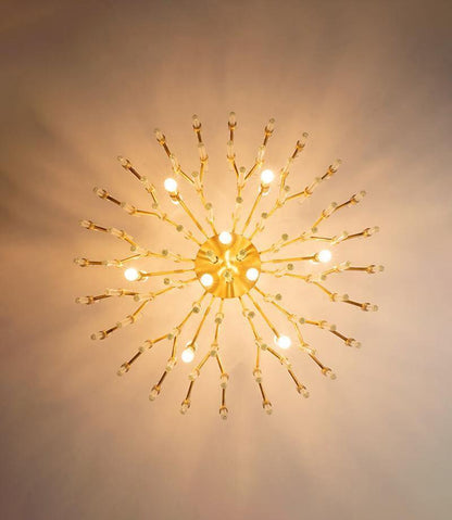 Clear Glass Rods Brass Chandelier