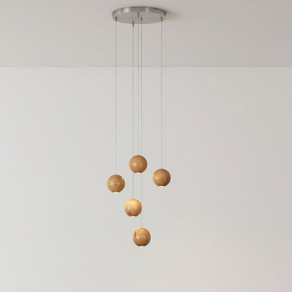 Wooden Orb Sphere Cluster Pendant Light