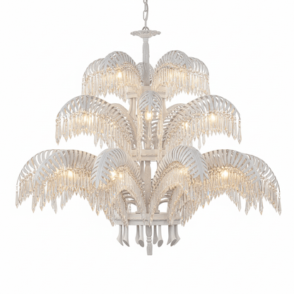 Brass Palm Leaf Crystal Chandelier
