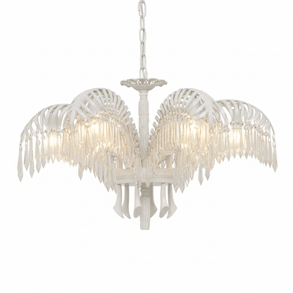 Brass Palm Leaf Crystal Chandelier