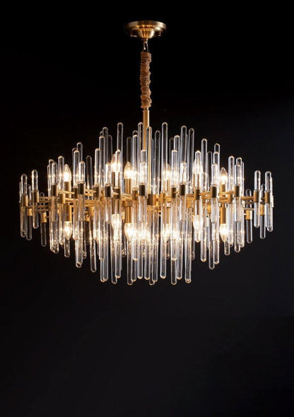 Clear Glass Rods Brass Chandelier