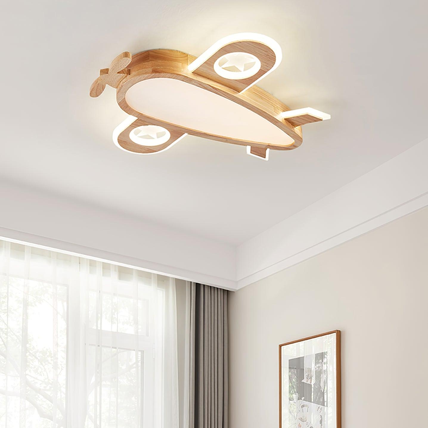 Wood Airplane Ceiling Lamp