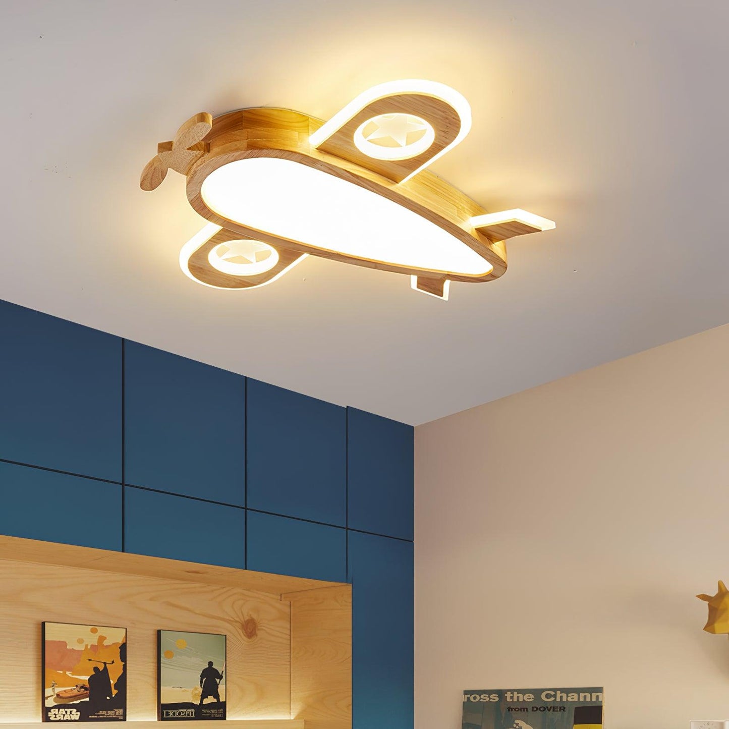 Wood Airplane Ceiling Lamp