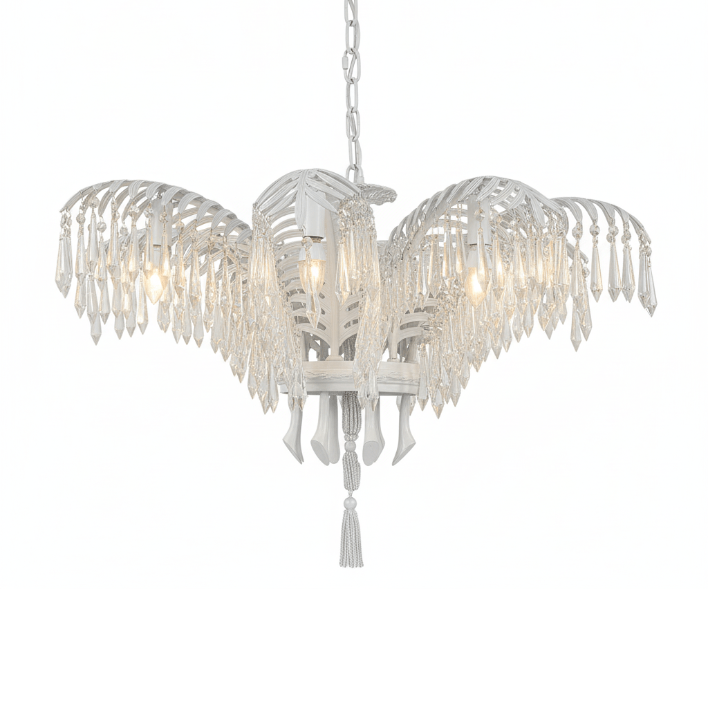 Brass Palm Leaf Crystal Chandelier