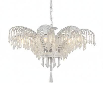 Brass Palm Leaf Crystal Chandelier