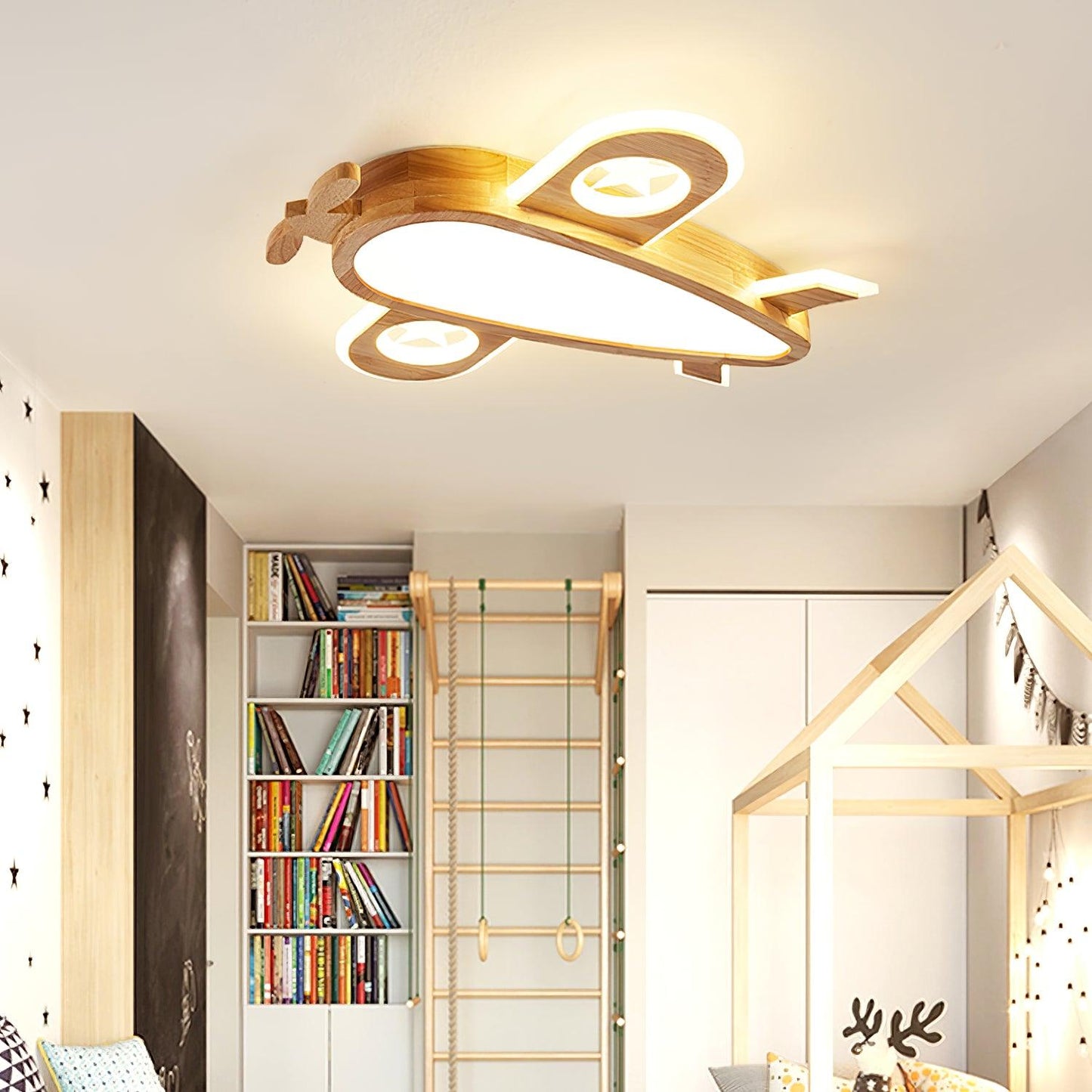 Wood Airplane Ceiling Lamp