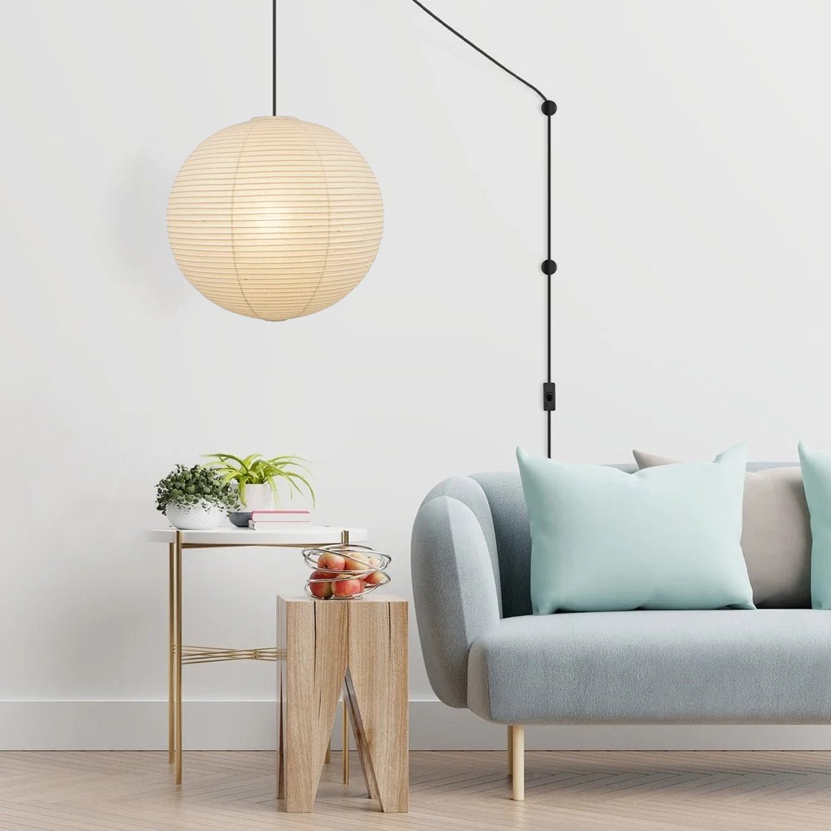 Akari A Round Swag Light (white plug wire)