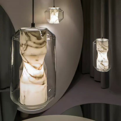 Alabaster Glass Cylinder Pendant Light