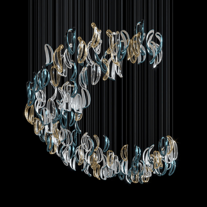 Aqua Ripple Glass Art Customize Chandelier
