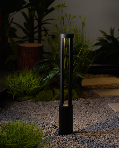 Black Cylindrical Solar Outdoor Post Light
