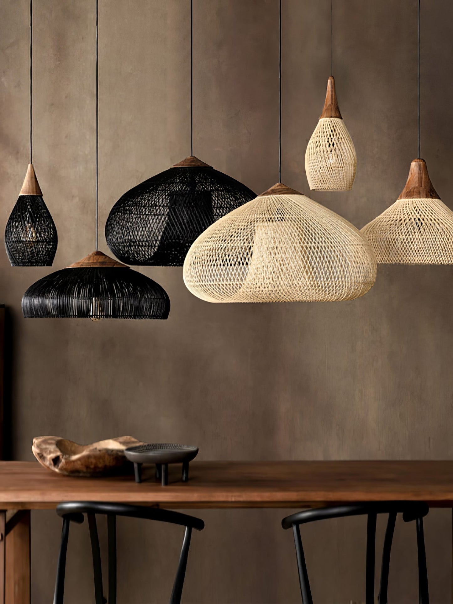Braided Rattan Swag Pendant Lamp