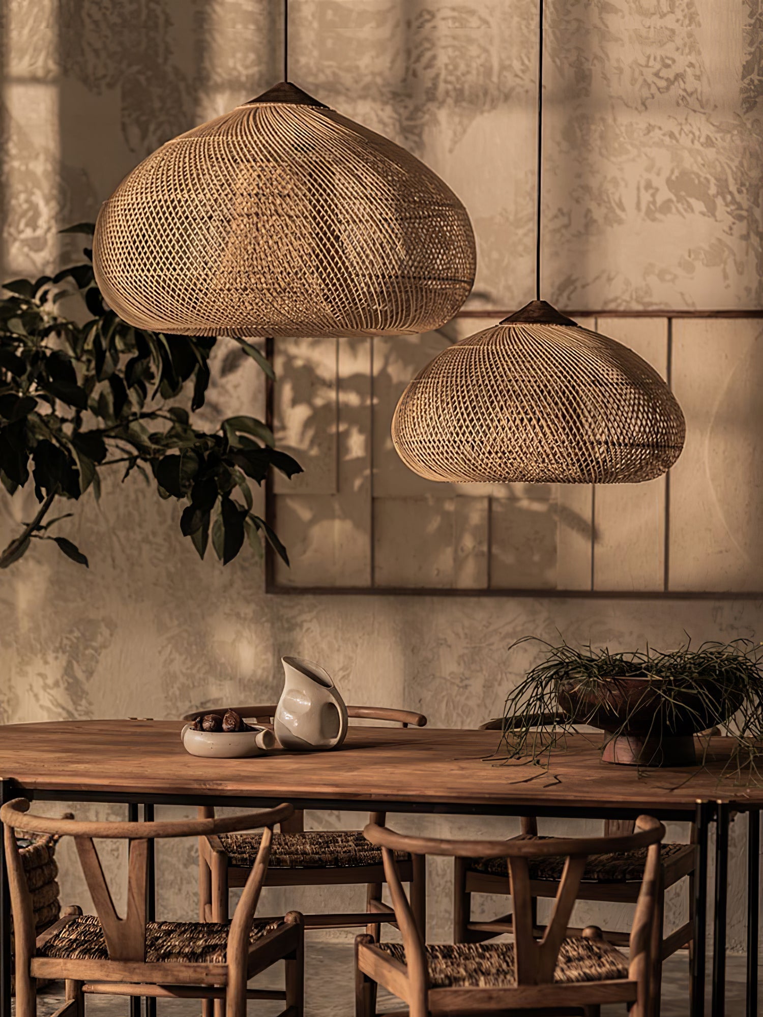 Braided Rattan Swag Pendant Lamp