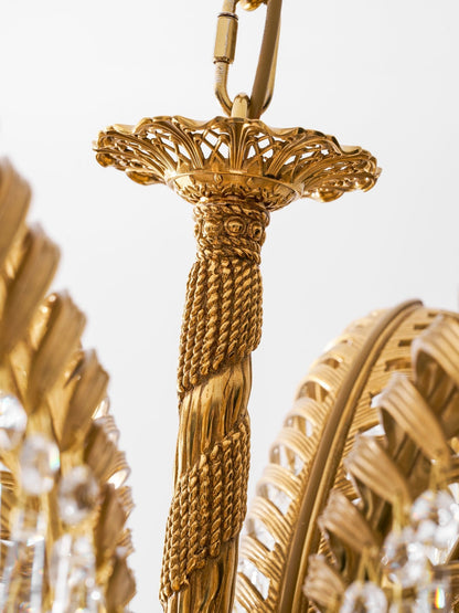 Brass Palm Leaf Crystal Chandelier