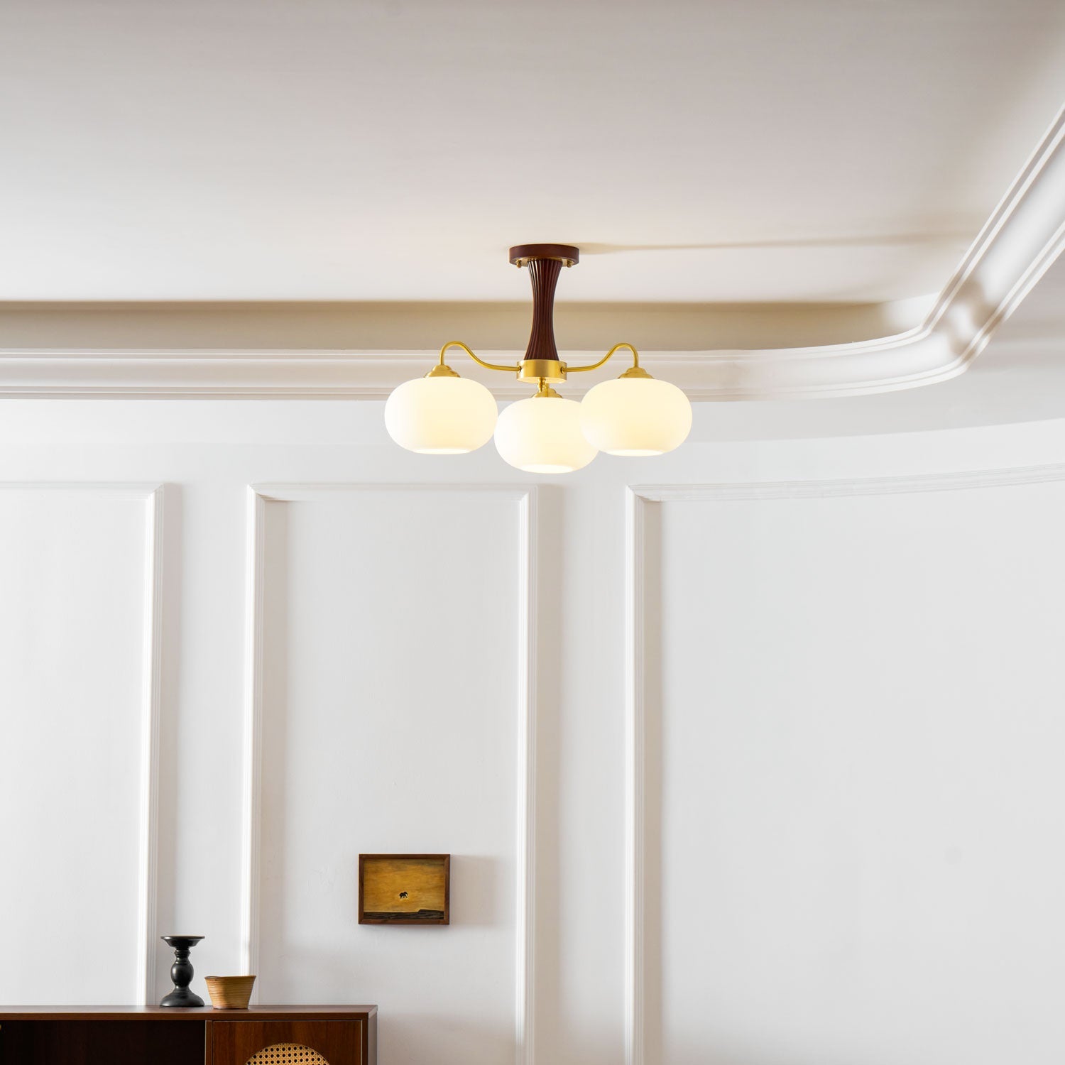 Brass Wooden Persimmon Chandelier