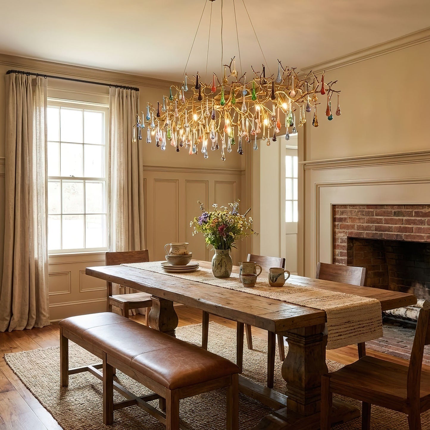 Colorful Raindrop Brass Branch Chandelier