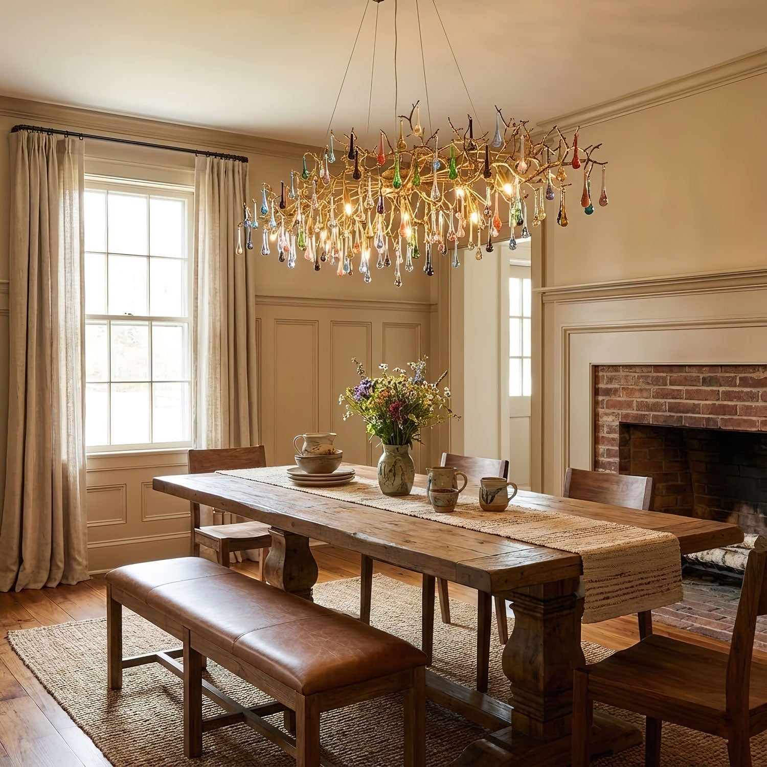Colorful Raindrop Brass Branch Chandelier