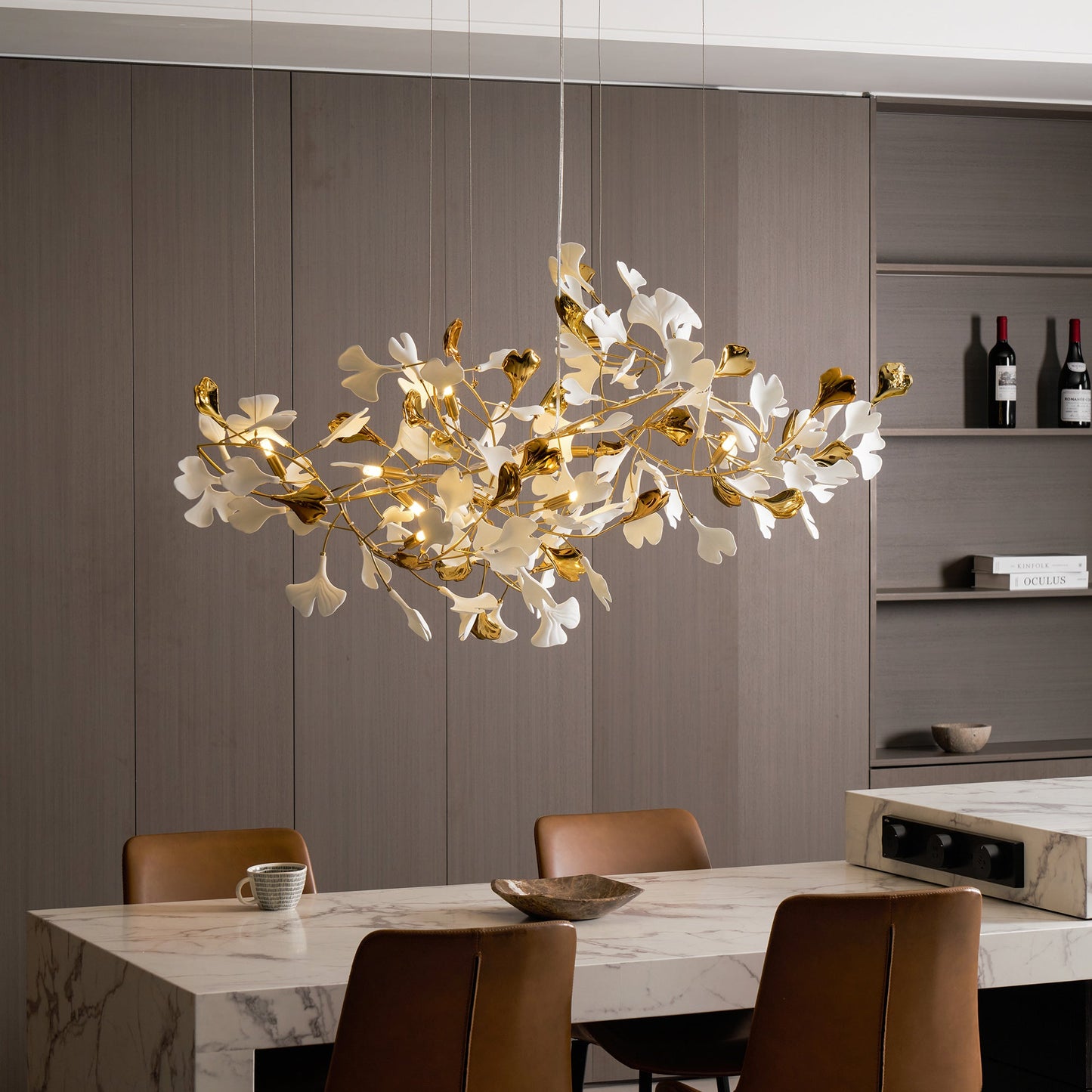 Gold White Leaves Combination Gingko Chandeliers
