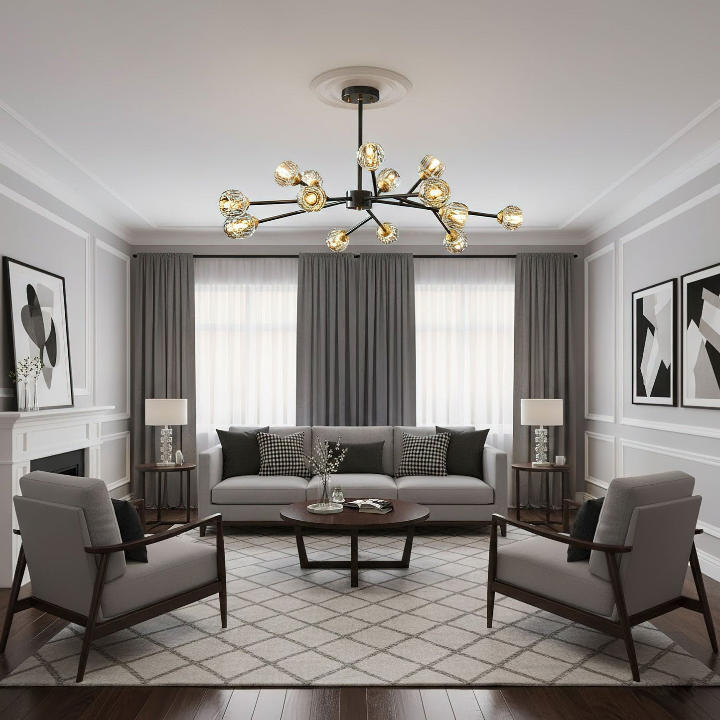 Crystal Ball Round Cluster Chandelier