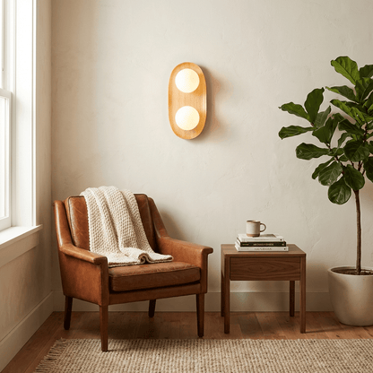 Duo Orb Wood Wall Lamp