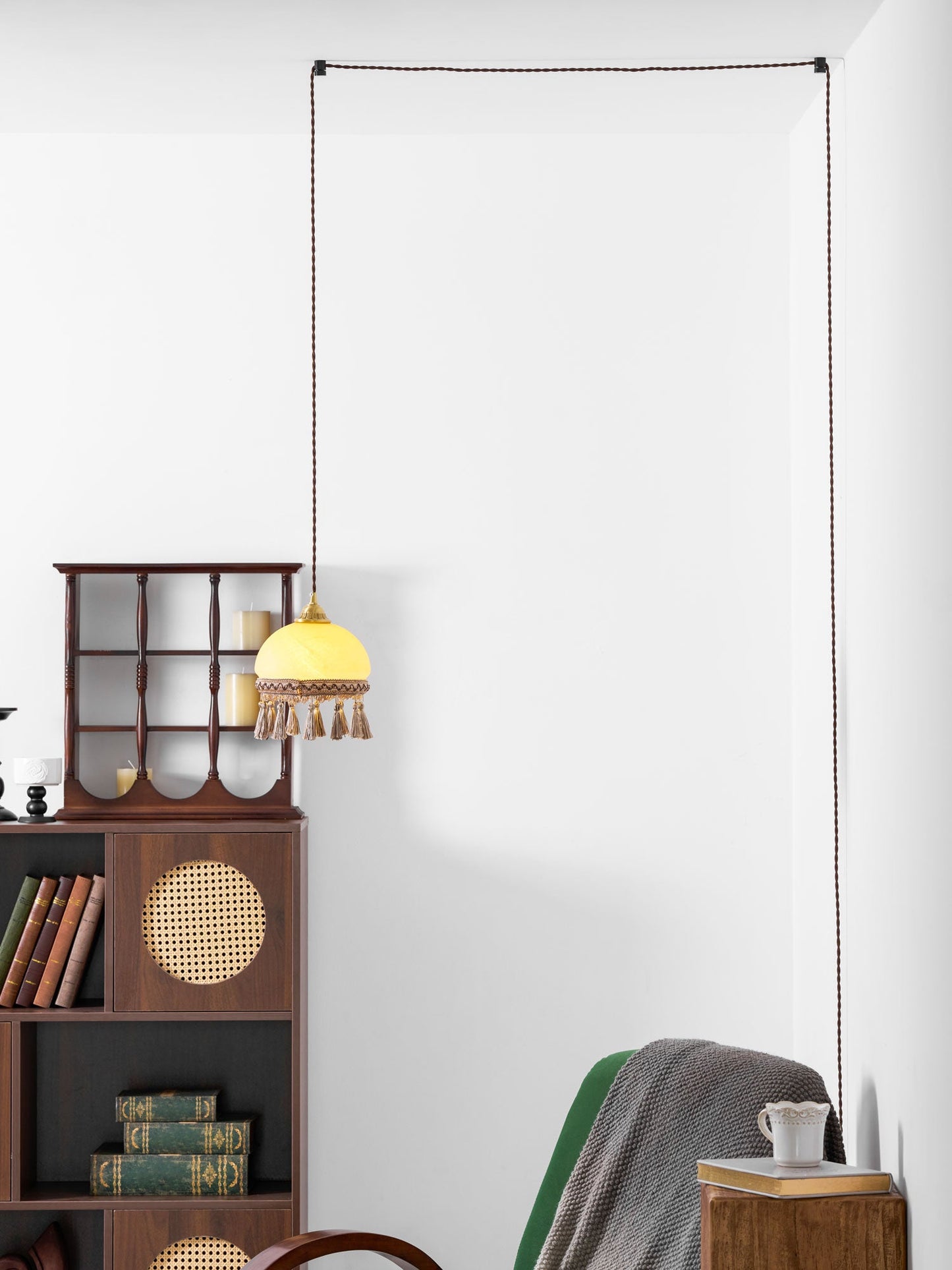 French Tassels Brass Pendant Swag Light