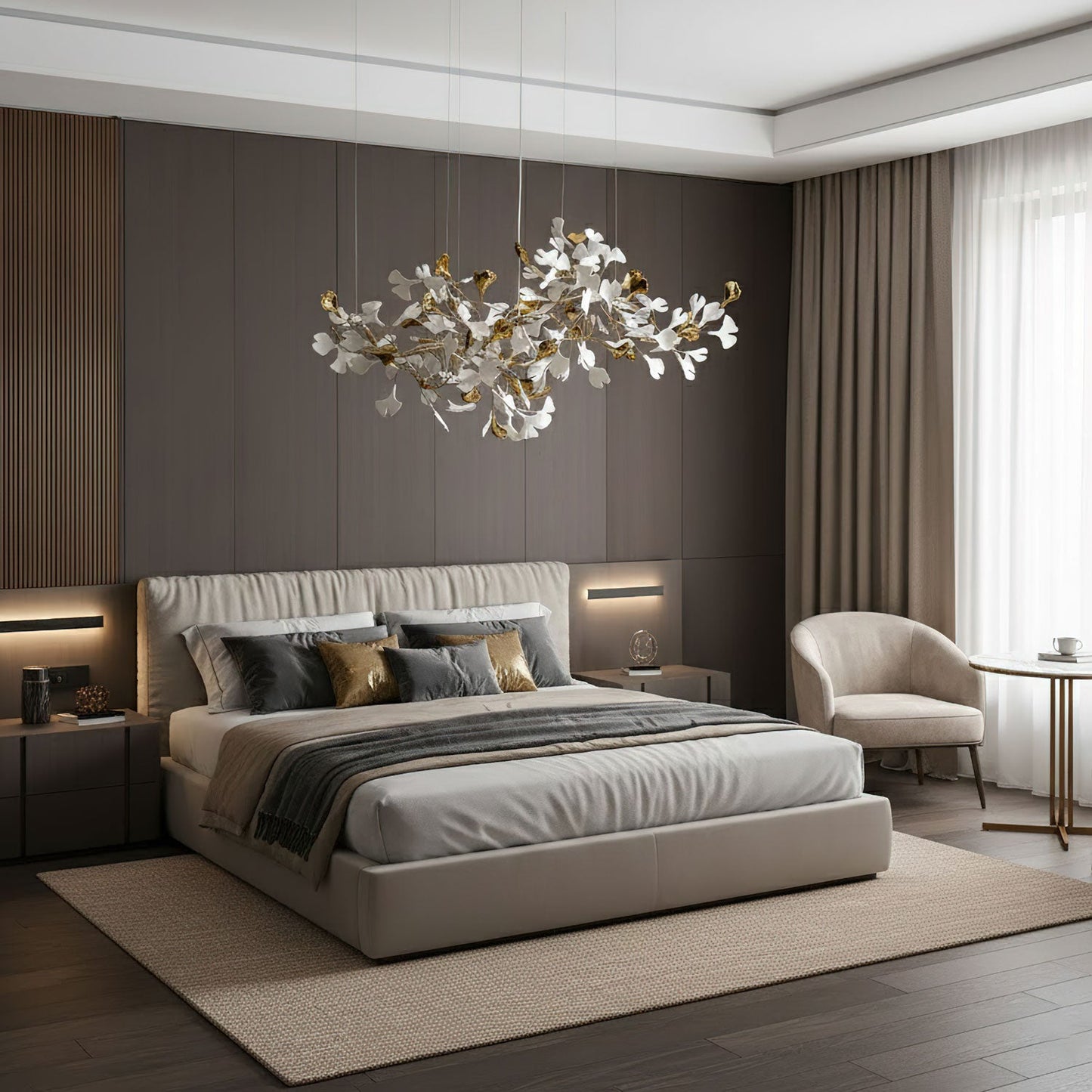 Gold White Leaves Combination Gingko Chandeliers