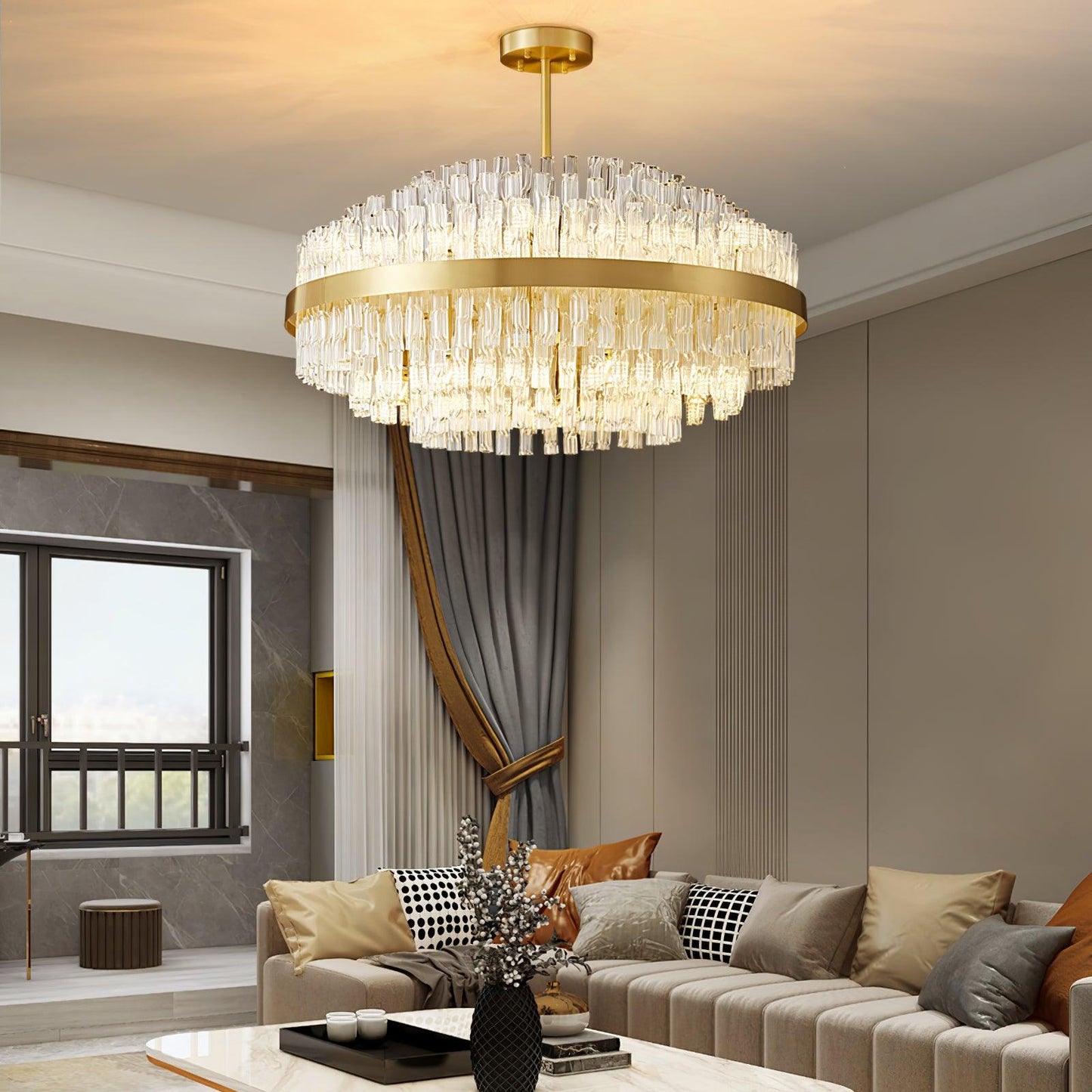 Gold & Clear Rod Chandelier