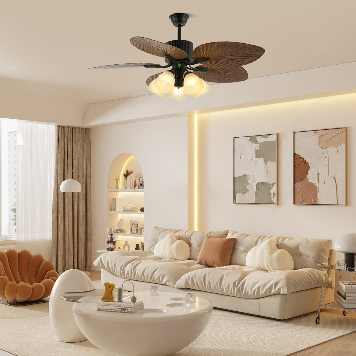 Banana Wood Leaves Ceiling Fan Light