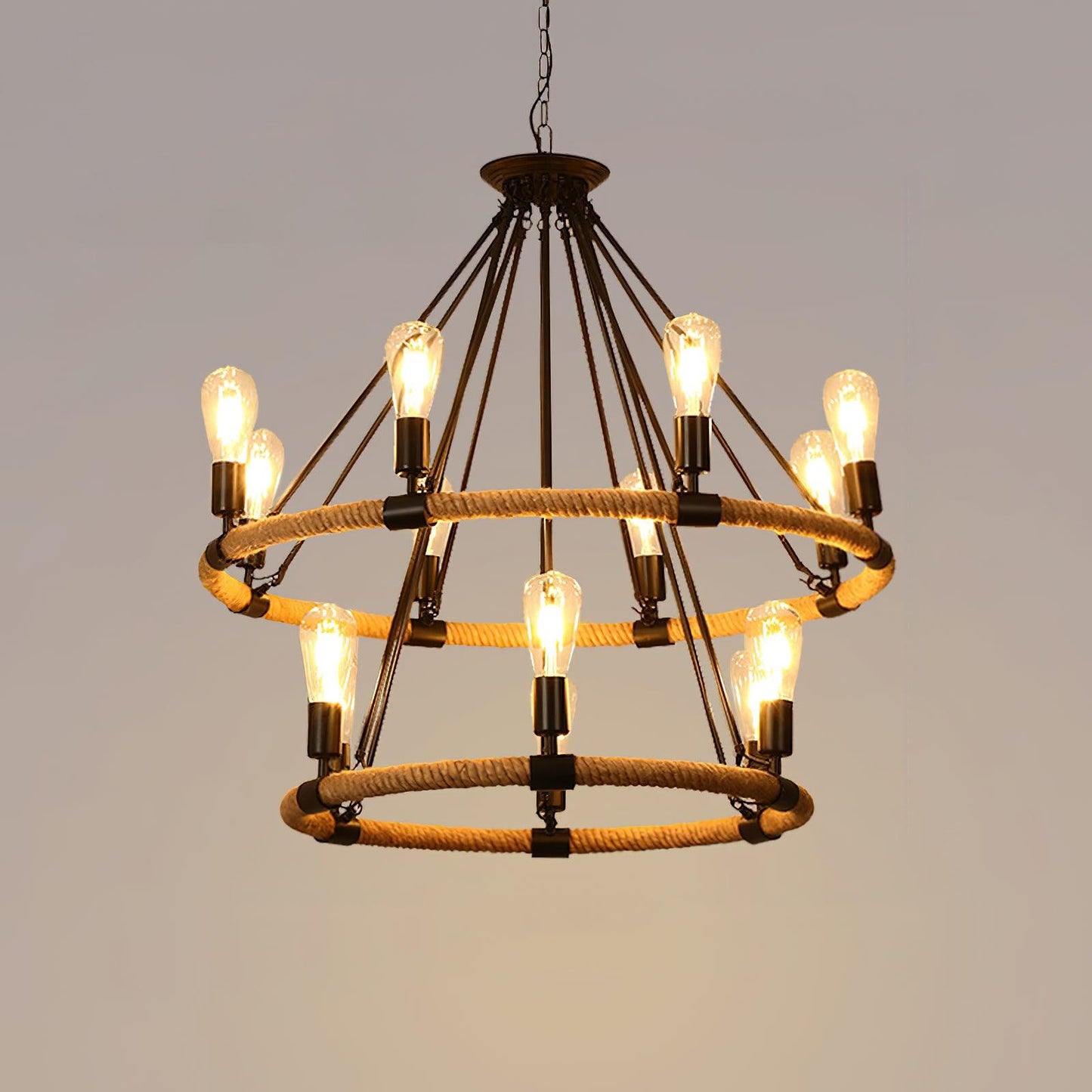 Hemp Rope Industrial Large Circle Chandelier