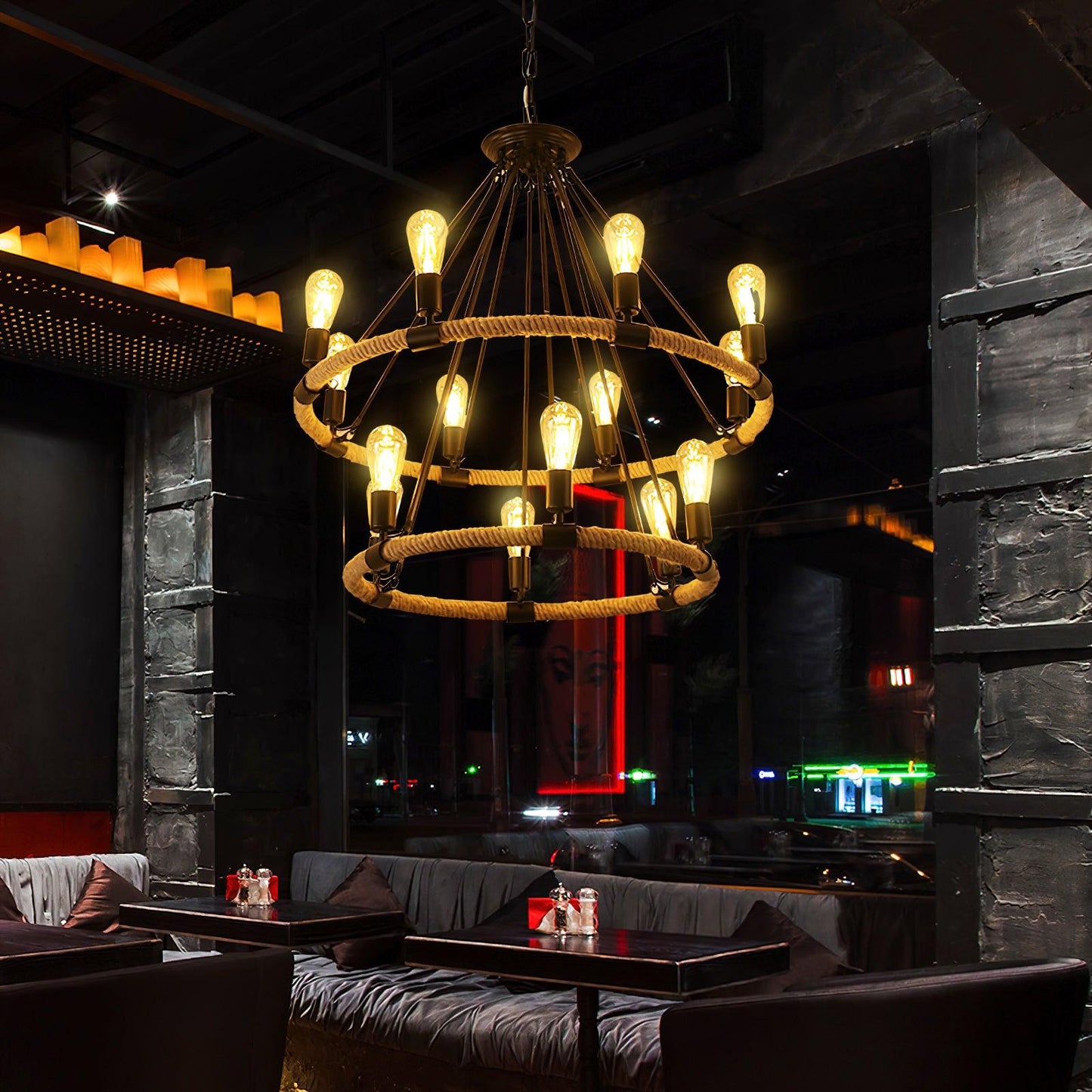 Hemp Rope Industrial Large Circle Chandelier